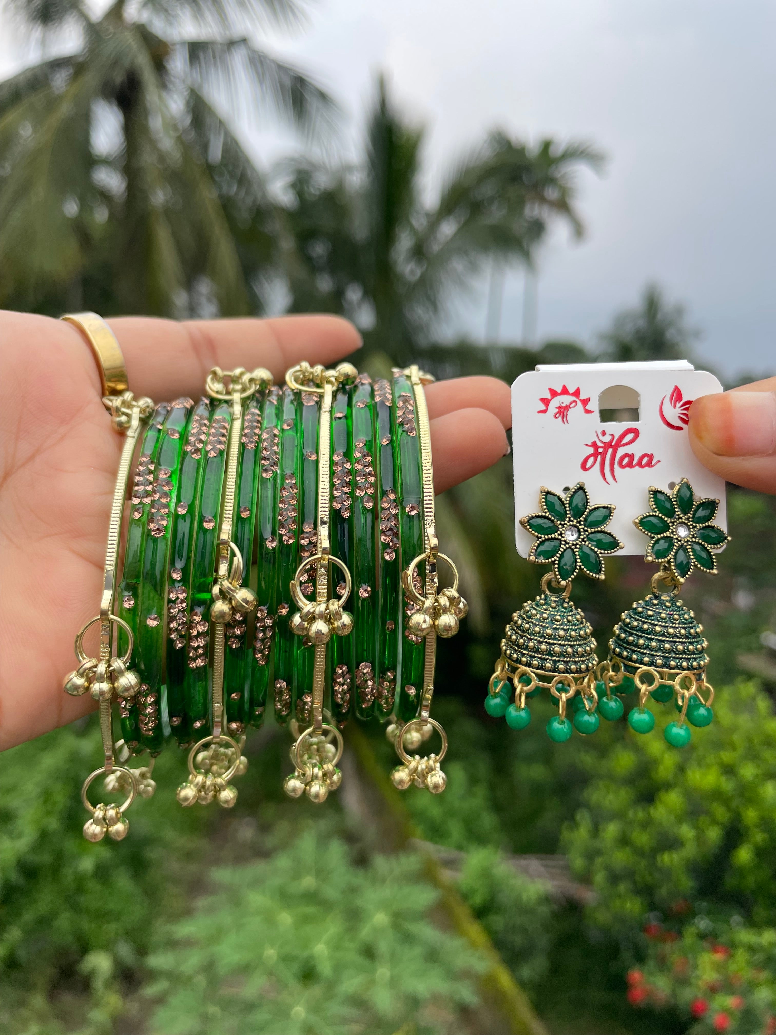 Green Bangles & Jhumka Combo set💚