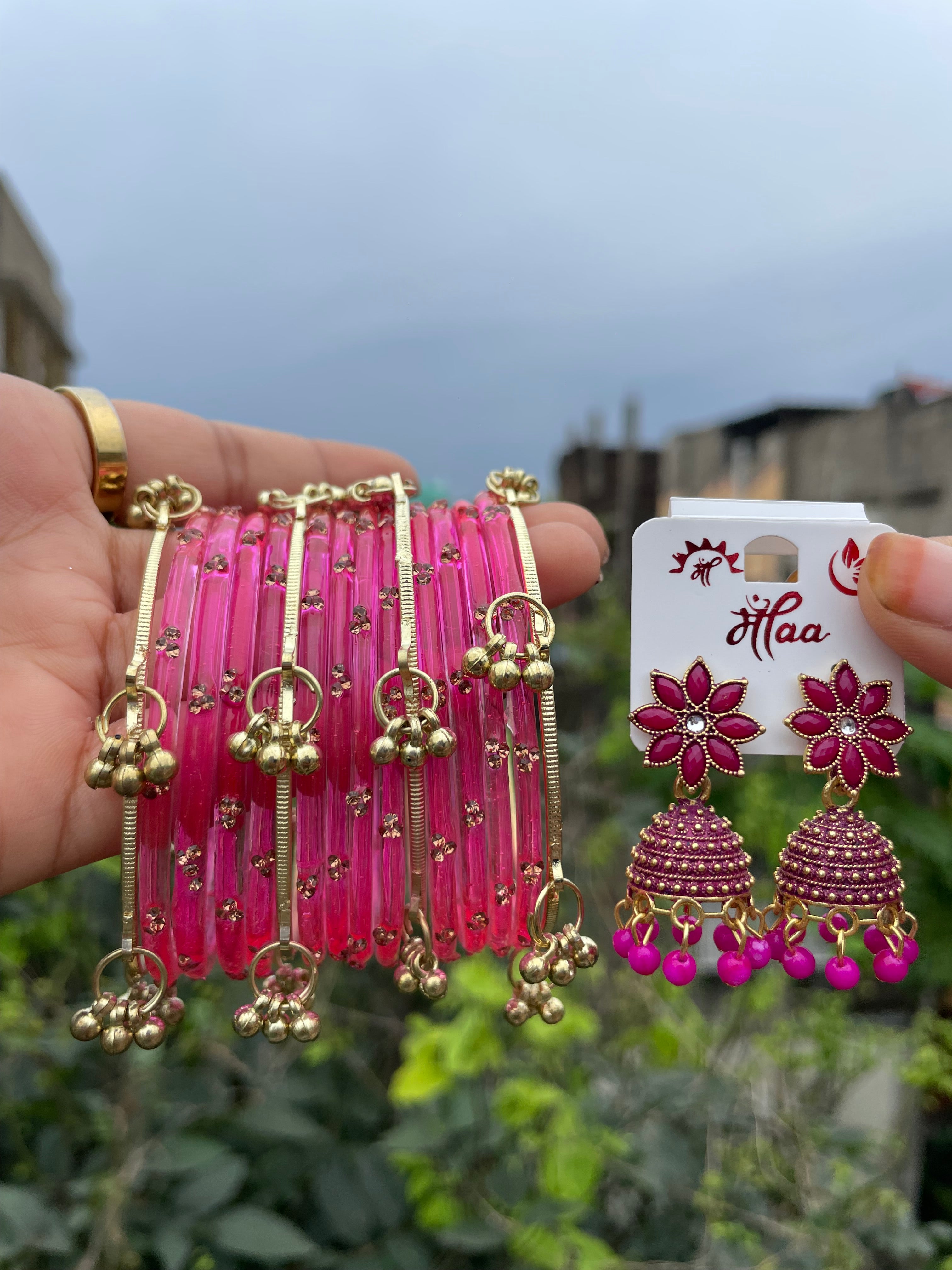 Pink Bangles & Jhumka Combo Set🩷