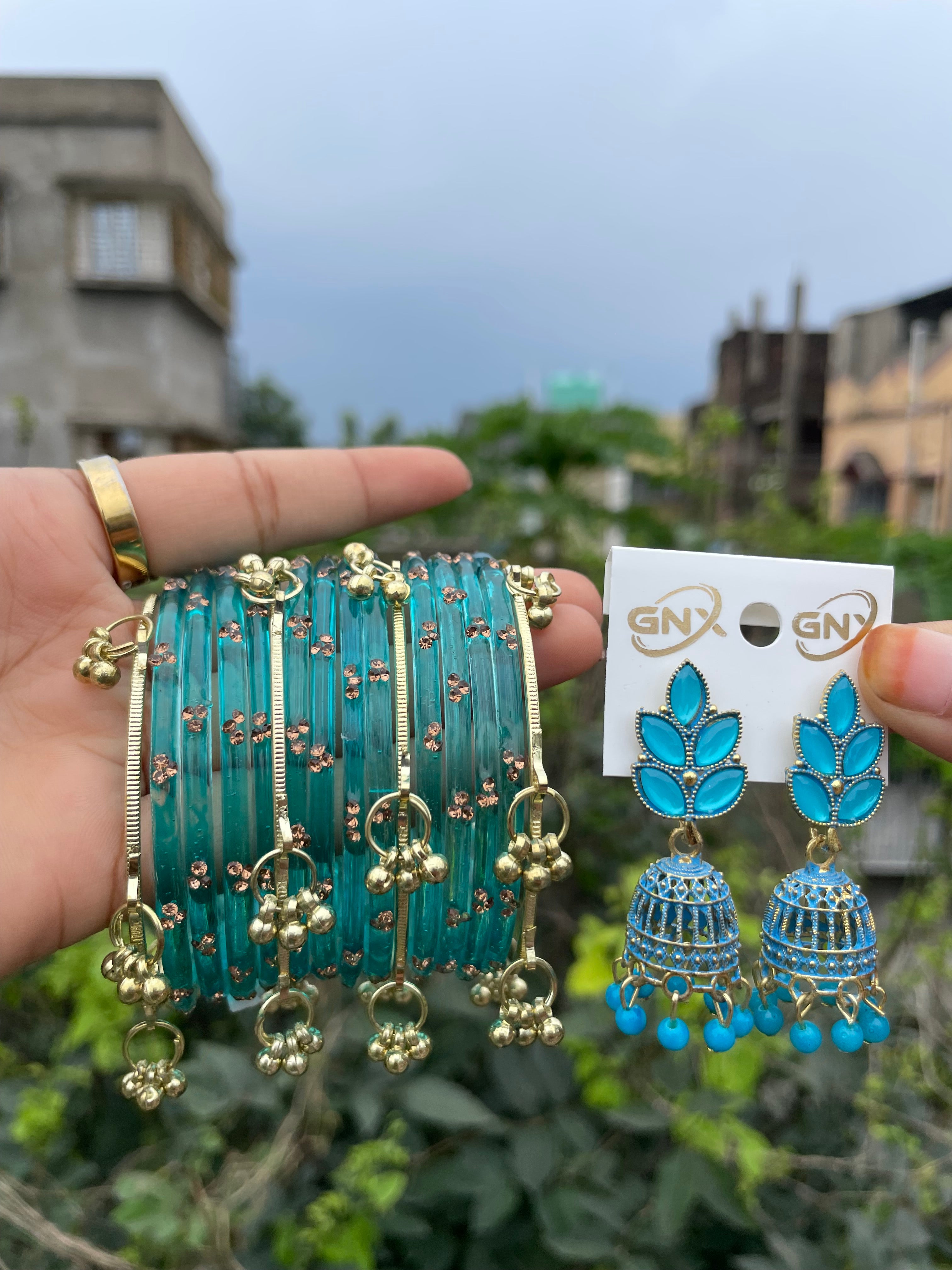 Blue Bangles & Jhumka Combo Set💙